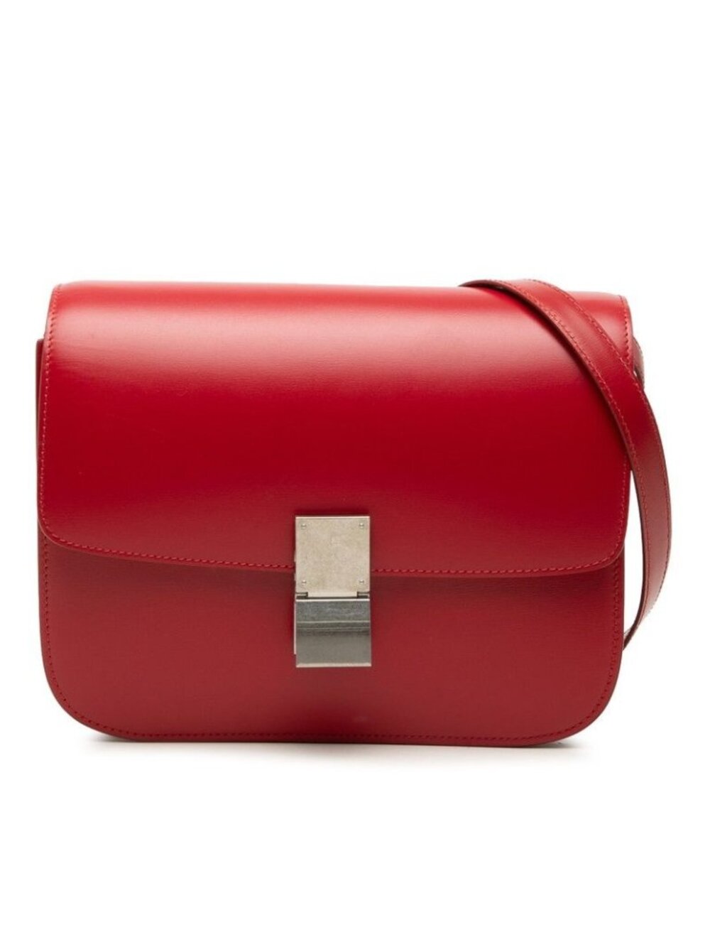 Celine Classic Box Crossbody Shoulder Bag Red Leather